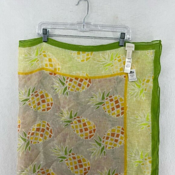 Chico's Square Scarf OS Yellow Penny Pineapple Scarves Oblong Multifunctional - Picture 5 of 11